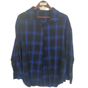 Shein Blue and Black Plaid Button-Up Shirt / 0XL